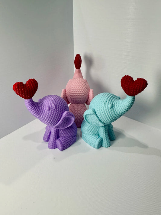 Knitted Elephant Blowing Heart