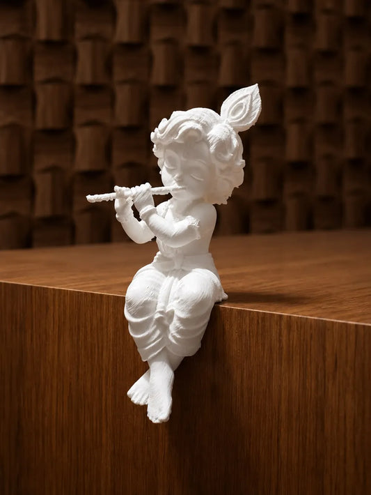 Edge-Sitting Baby Krishna Flute Figurine