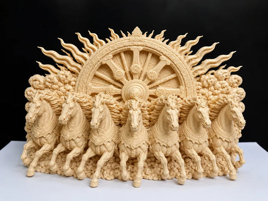 Seven Horses Konark Wheel Wall Mural|3D Sculpture